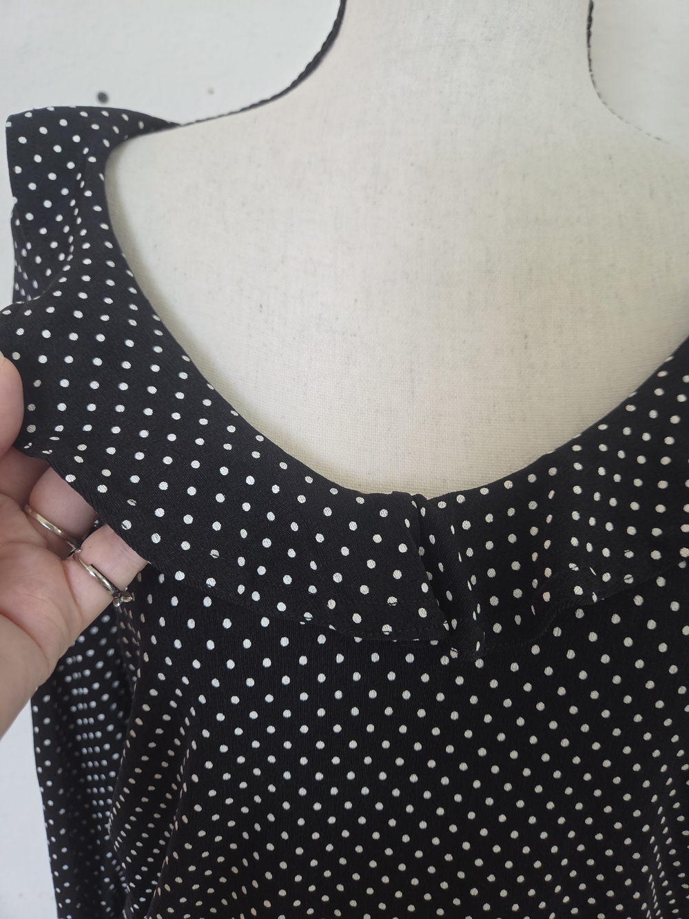 Retro Y2K Romantic Whimsigoth Susan Lawrence Black Polka Dot Ruffle Top Medium M - Picture 3 of 7